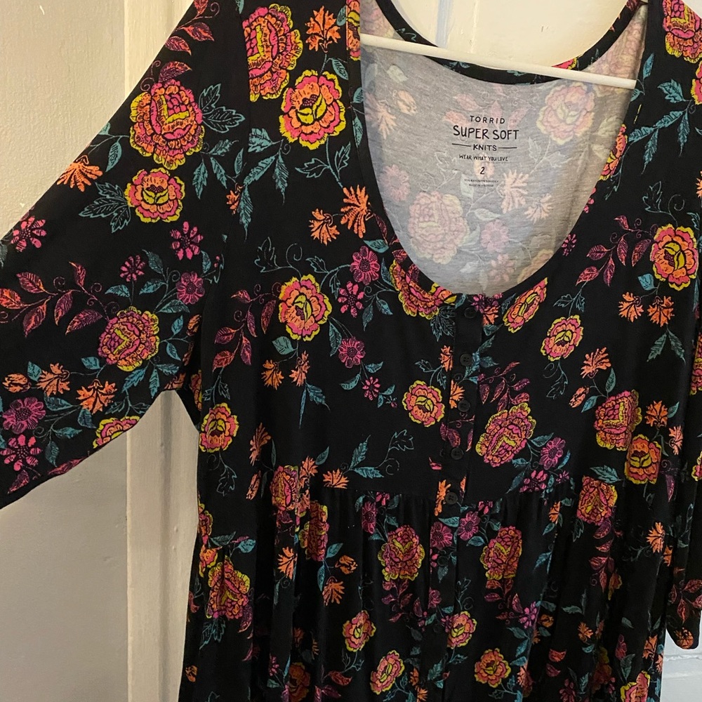 Super soft black floral baby doll button up top